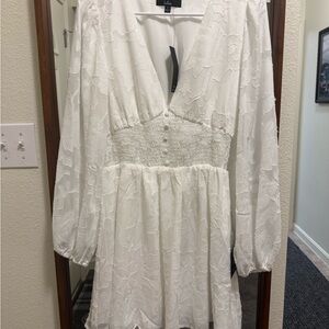 Lulu's White Floral Long Sleeve Mini Dress